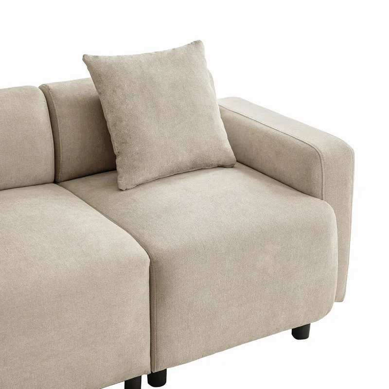 Canapé moderne rembourrés tissu chenille beige 3 places avec coussins SHIDADS BEIGE 3 SEATS
