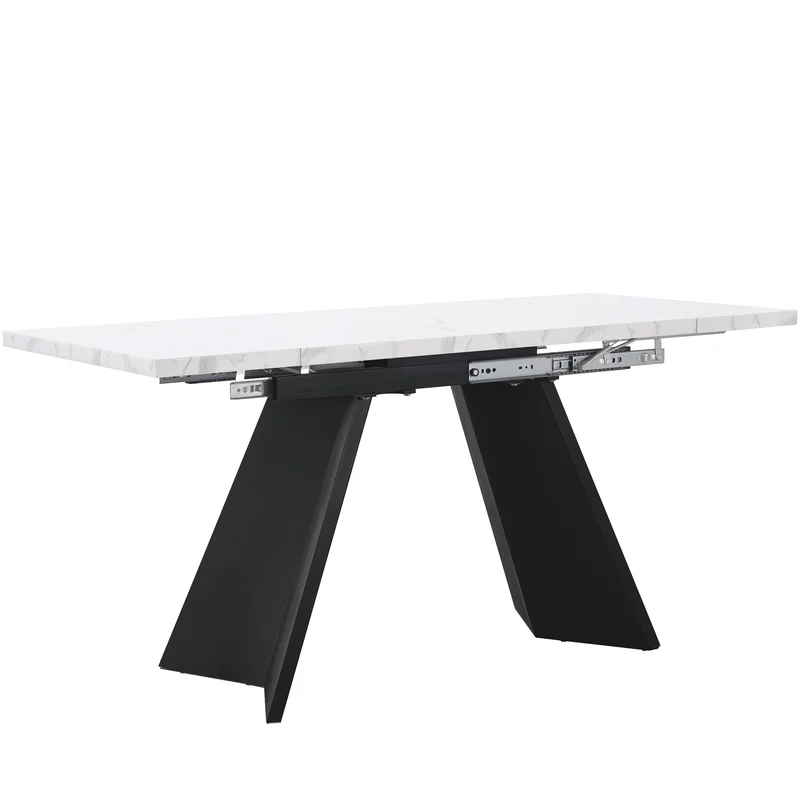 Table de salle à manger table extensible système coulissant effet marbre blanc 99-159cm CAUDRIED