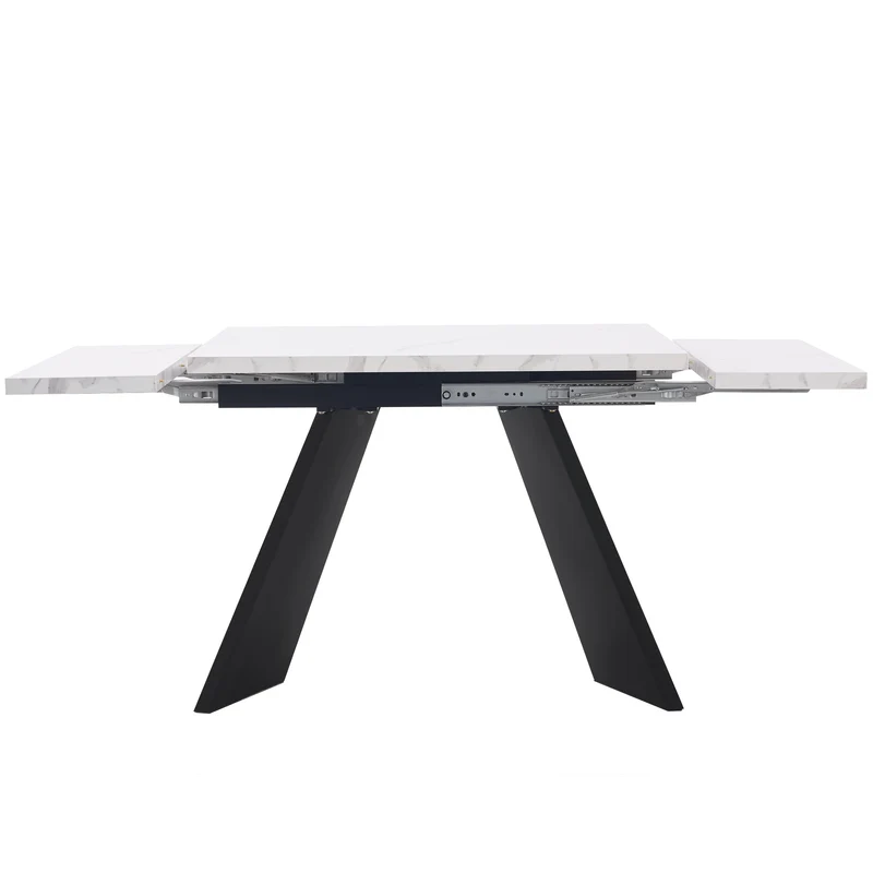 Table de salle à manger table extensible système coulissant effet marbre blanc 99-159cm CAUDRIED
