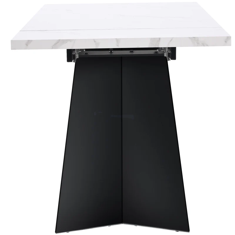 Table de salle à manger table extensible système coulissant effet marbre blanc 99-159cm CAUDRIED