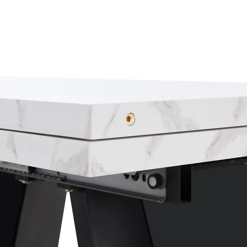 Table de salle à manger table extensible système coulissant effet marbre blanc 99-159cm CAUDRIED