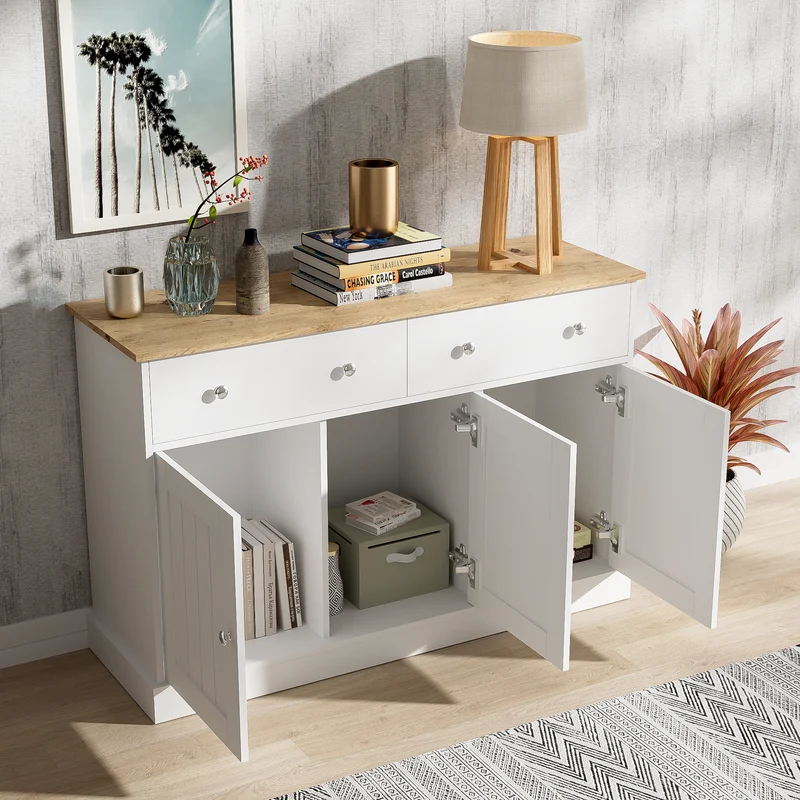 Buffet blanc texture gravée avec espace de rangement IKTEK