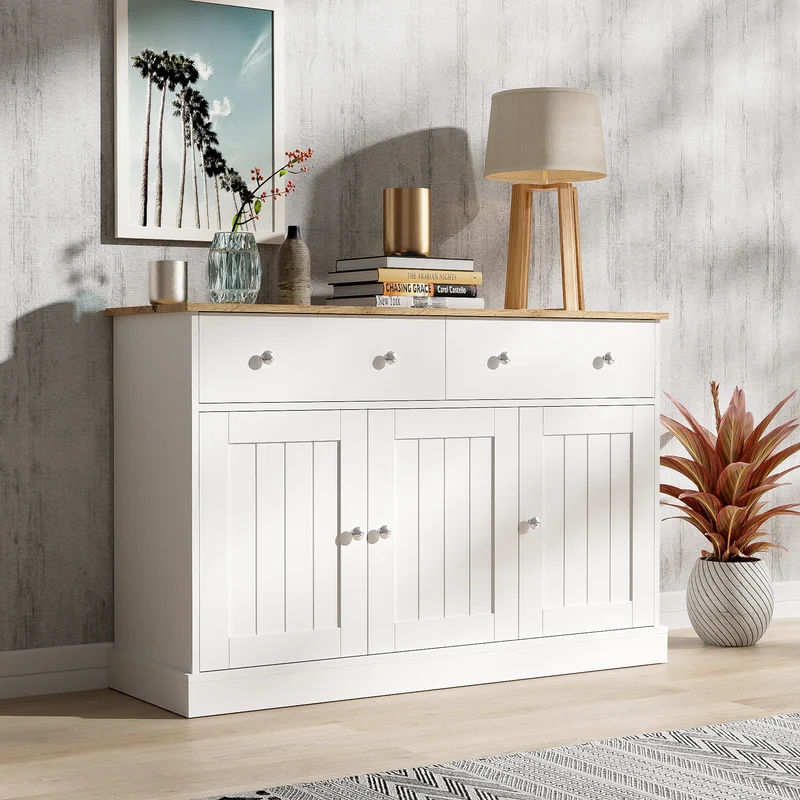 Buffet blanc texture gravée avec espace de rangement IKTEK