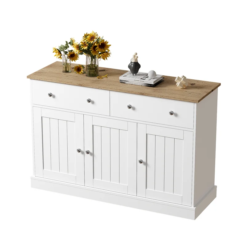 Buffet blanc texture gravée avec espace de rangement IKTEK