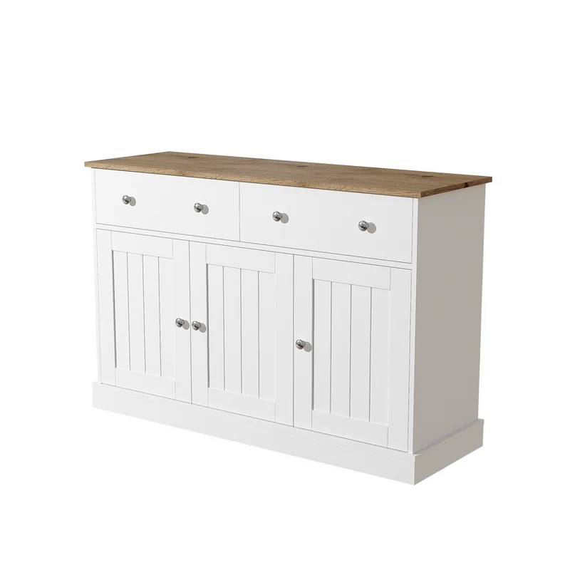 Buffet blanc texture gravée avec espace de rangement IKTEK