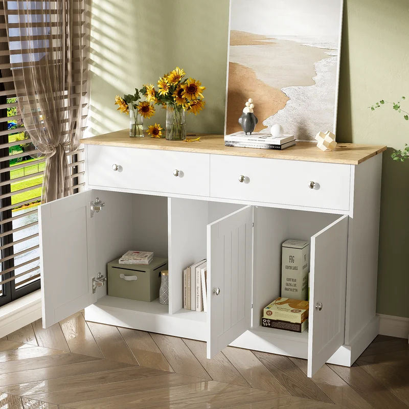Buffet blanc texture gravée avec espace de rangement IKTEK