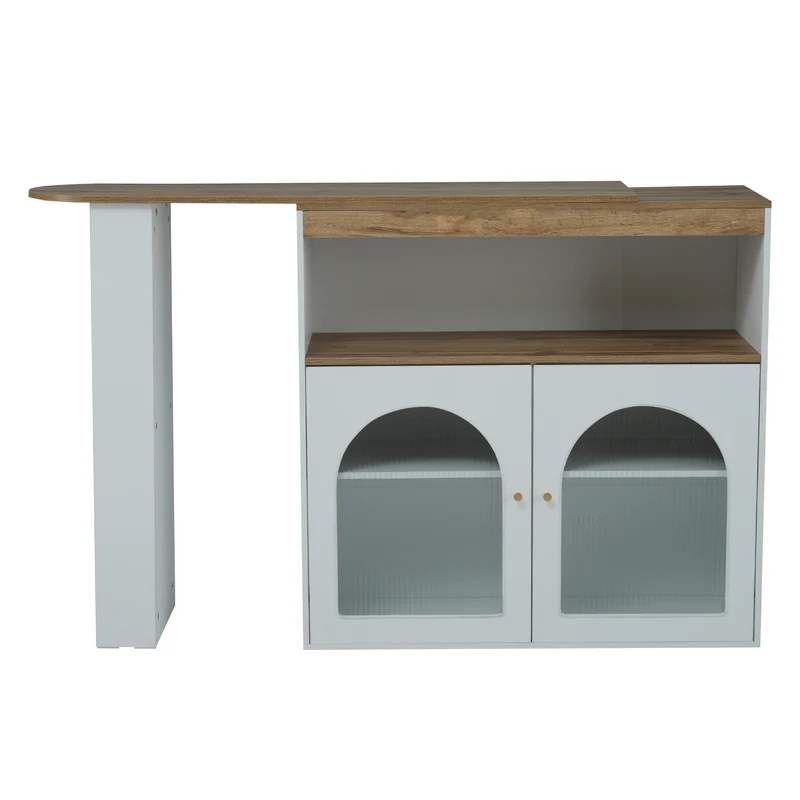 Table de bar extensible rotative moderne blanc avec rangement et bande lumineuse LED THRUTELS WHITE