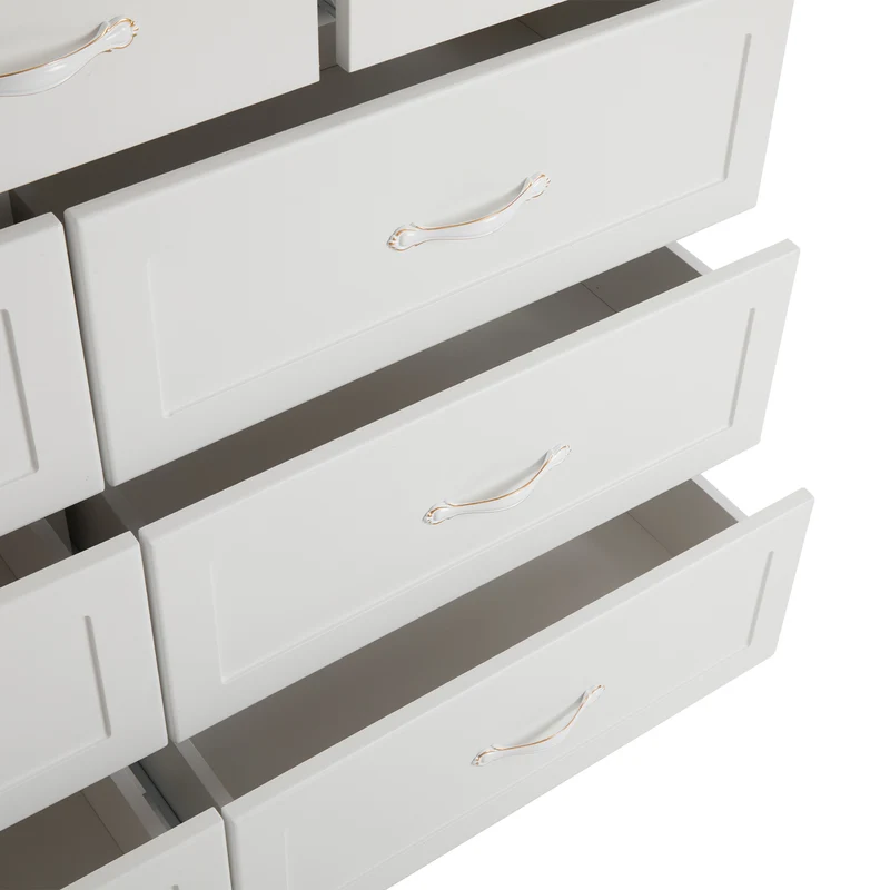 Buffet blanc à 9 tiroirs avec poignées en métal 120Lx40Px88H NALGUNS