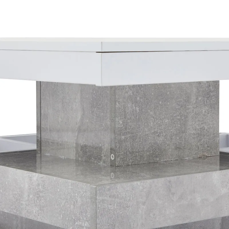 Table basse double plateau brillant pivotant à 360° en blanc et effet marbre grise clair 70*70cm ACHO