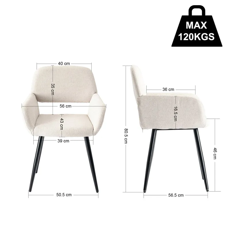 Lot de 2 chaises de salle à manger scandinaves tissu beige pieds noirs MAYFAIR BEIGE
