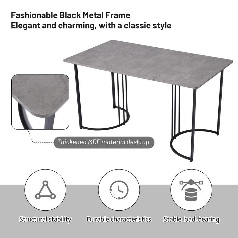 Table de salle à manger rectangulaire moderne effet marbre gris pieds métalliques noirs 140 x 80 cm GRALDIDS