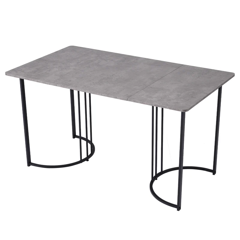 Table de salle à manger rectangulaire moderne effet marbre gris pieds métalliques noirs 140 x 80 cm GRALDIDS