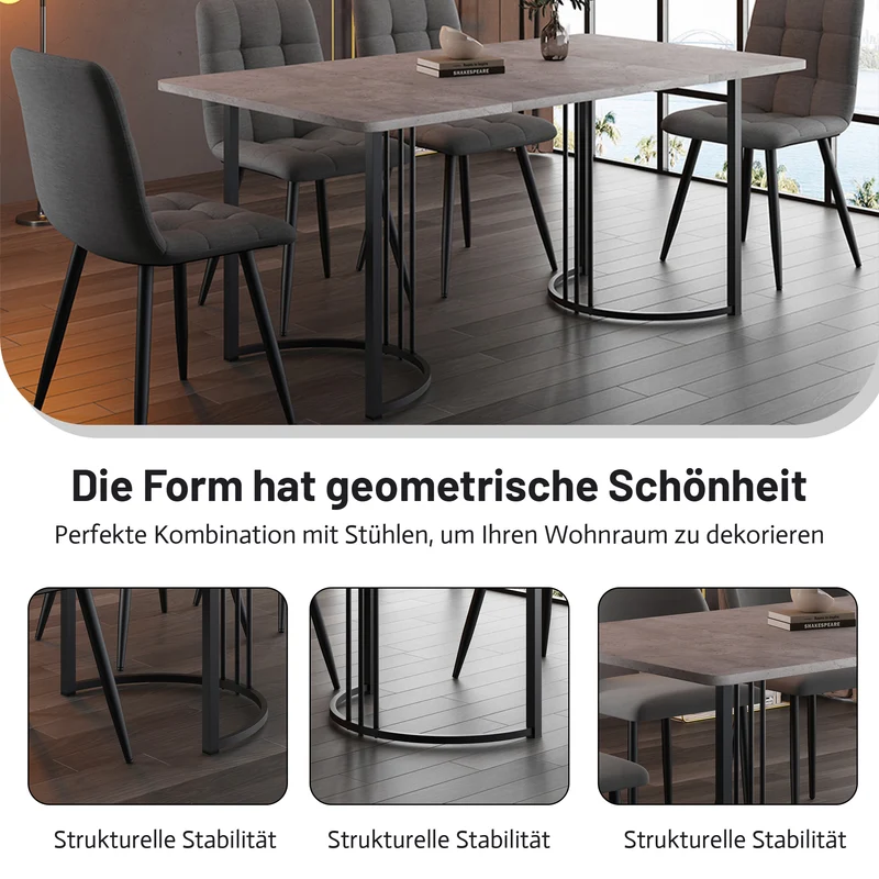 Table de salle à manger rectangulaire moderne effet marbre gris pieds métalliques noirs 140 x 80 cm GRALDIDS