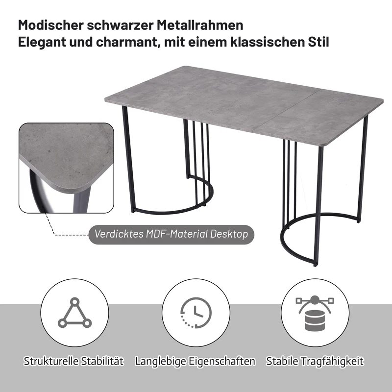 Table de salle à manger rectangulaire moderne effet marbre gris pieds métalliques noirs 140 x 80 cm GRALDIDS