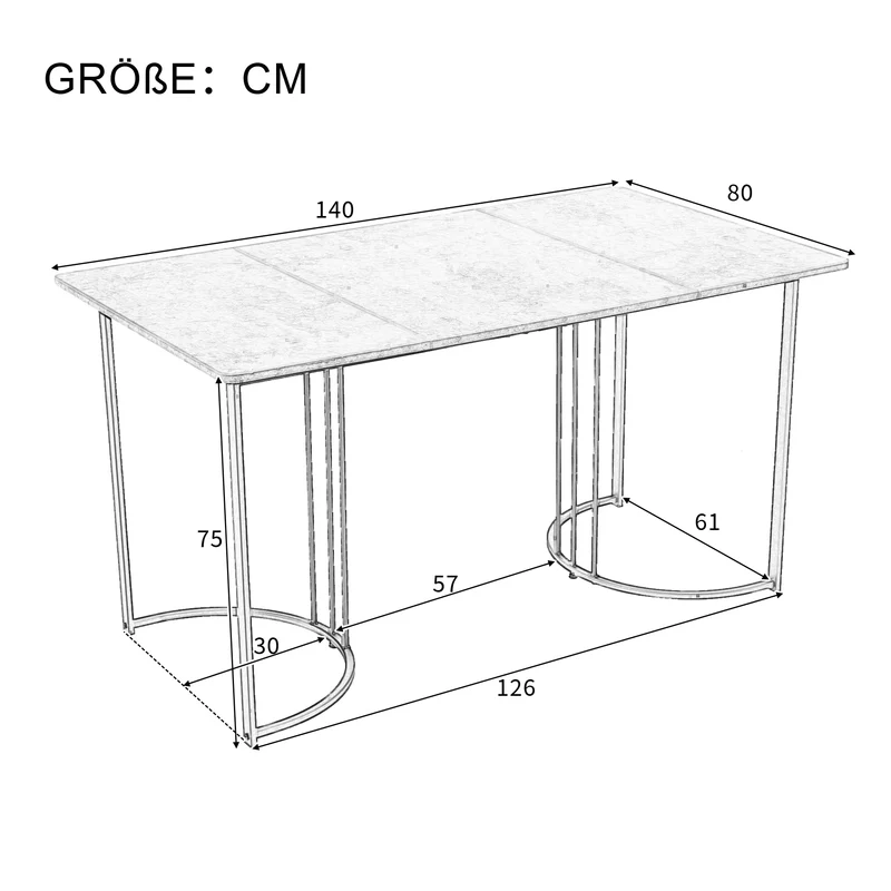 Table de salle à manger rectangulaire moderne effet marbre gris pieds métalliques noirs 140 x 80 cm GRALDIDS