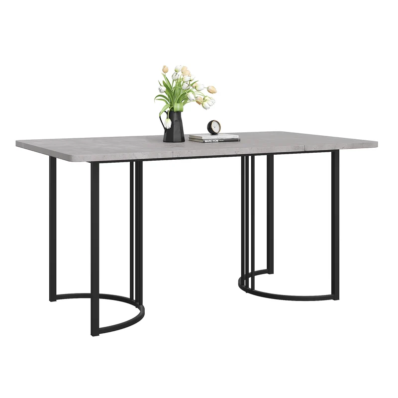 Table de salle à manger rectangulaire moderne effet marbre gris pieds métalliques noirs 140 x 80 cm GRALDIDS