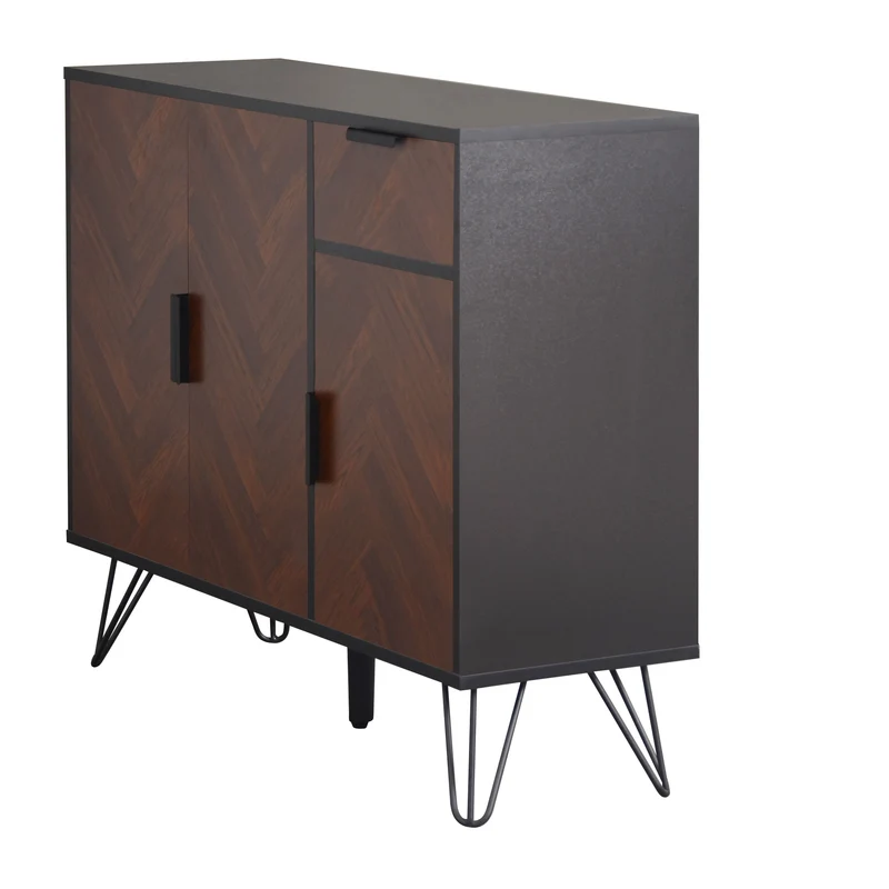 Buffet moderne effet bois foncé et noir avec tiroir 90x30x71,5cm BHOCAINS