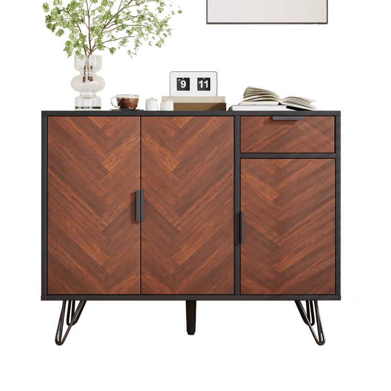 Buffet moderne effet bois foncé et noir avec tiroir 90x30x71,5cm BHOCAINS