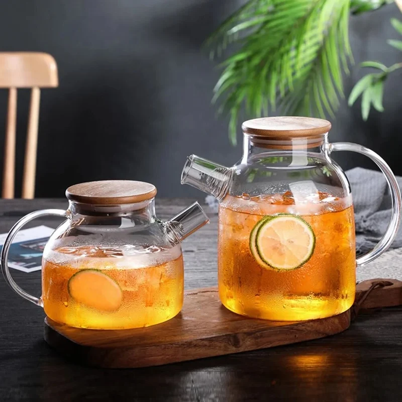 Theire en verre 1,8L avec couvercle en bambou, D8xH19cm