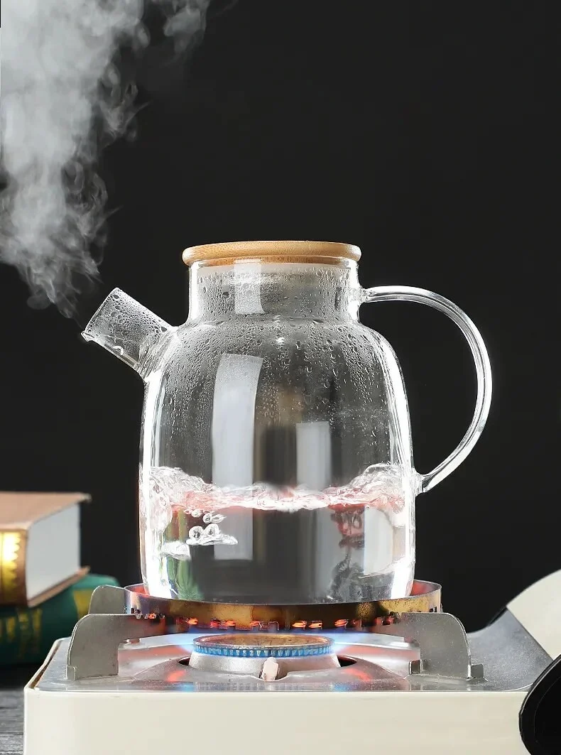 Theire en verre 1,8L avec couvercle en bambou, D8xH19cm