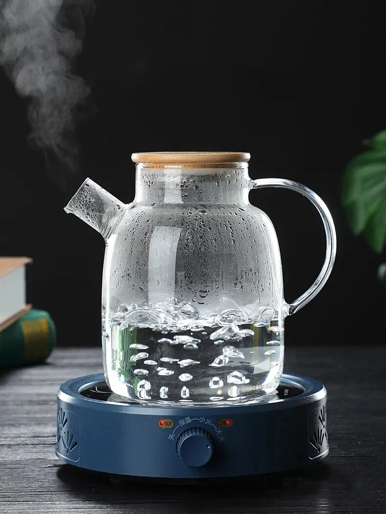 Theire en verre 1,8L avec couvercle en bambou, D8xH19cm