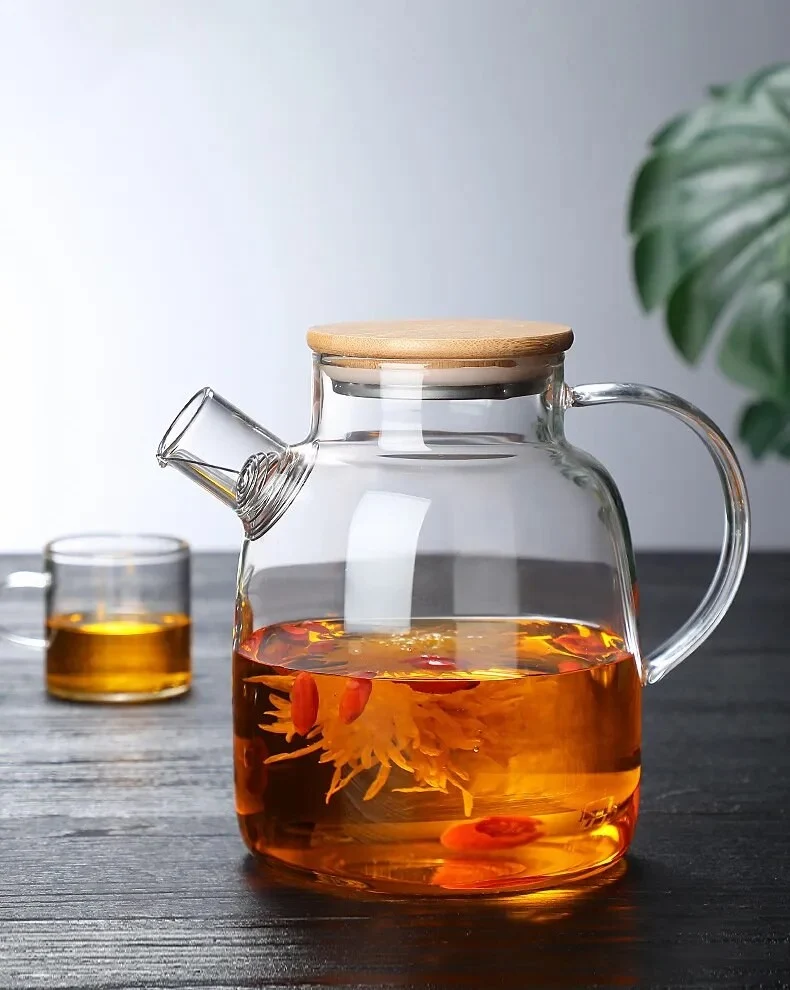 Theire en verre 1,8L avec couvercle en bambou, D8xH19cm