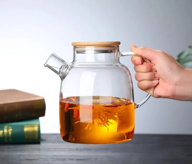Theire en verre 1,8L avec couvercle en bambou, D8xH19cm