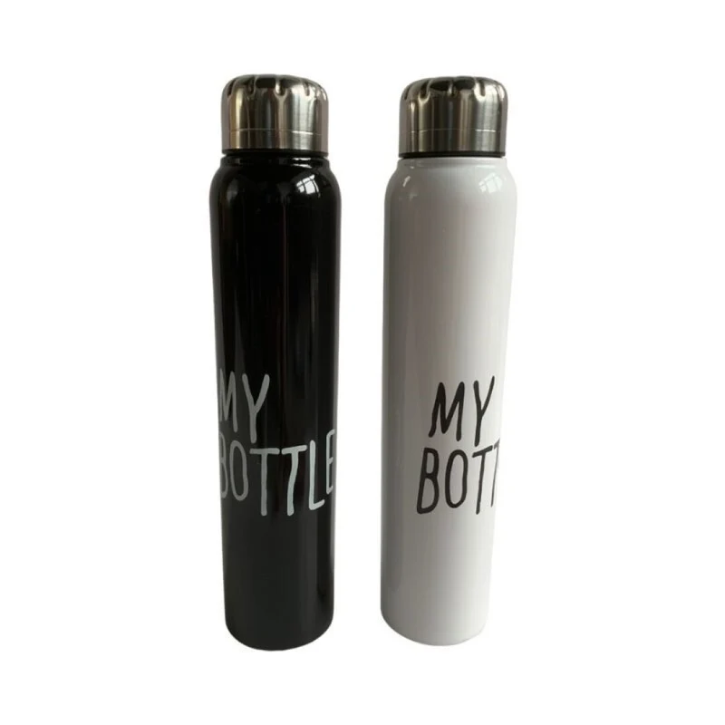 Gourde en inox, 500ml, D4xH26cm, coloris assortis blanc & noir