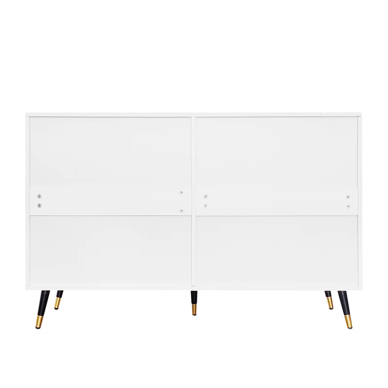Buffet élégant blanc 6 tiroirs, poignées et pointe de pieds dorés 120*40*77cm COQREOD WHITE