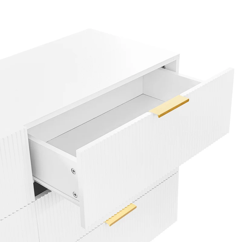 Buffet élégant blanc 6 tiroirs, poignées et pointe de pieds dorés 120*40*77cm COQREOD WHITE