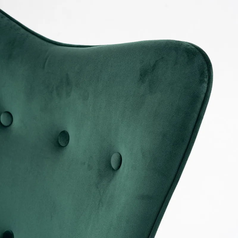 Fauteuil à bascule Scandinave velours vert pieds en bois clair EPPING SMALL VELVET GREEN