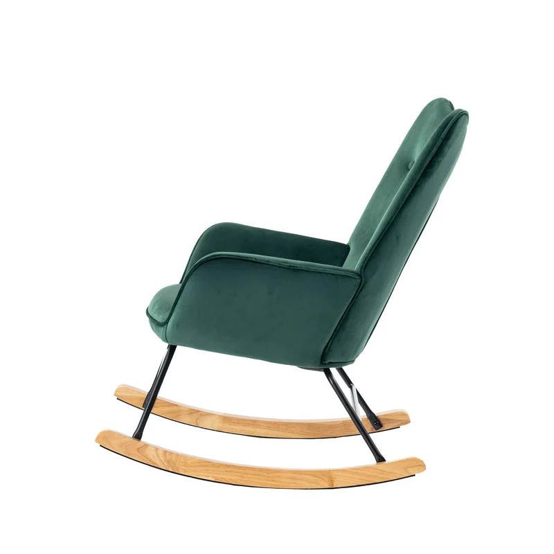 Fauteuil à bascule Scandinave velours vert pieds en bois clair EPPING SMALL VELVET GREEN