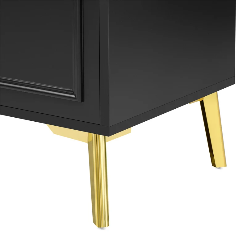 Buffet noir 4 portes 4 tiroirs avec poignées et pieds dorés 140*37,8*82cm CHADDANS