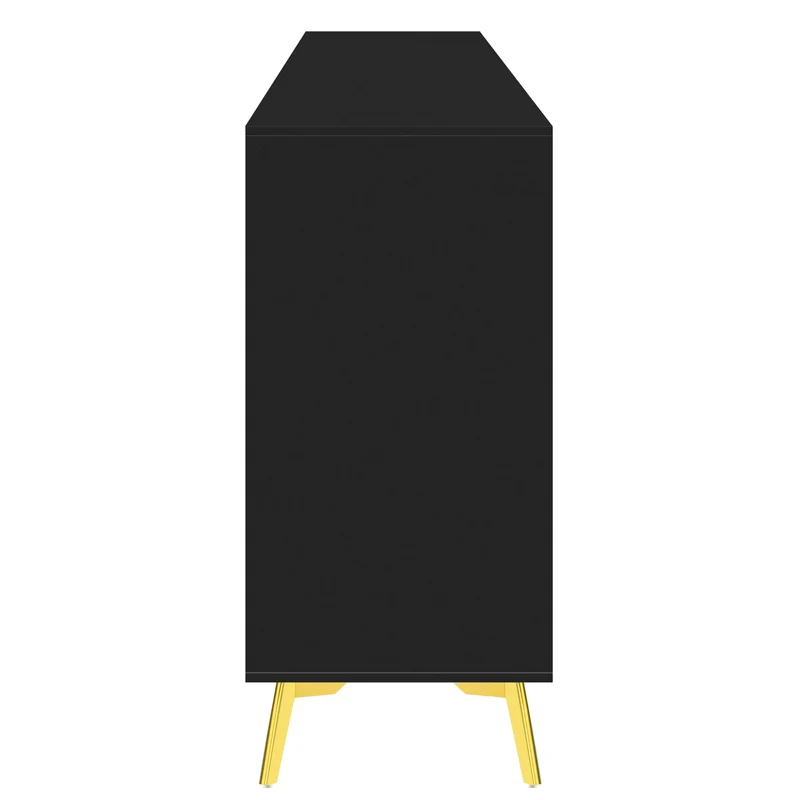 Buffet noir 4 portes 4 tiroirs avec poignées et pieds dorés 140*37,8*82cm CHADDANS
