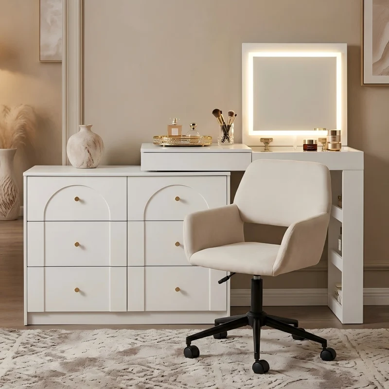 Chaise de bureau scandinave tissu beige pivotante hauteur réglable et 5 roulettes ROSS KD CHENILLE BEIGE BLACK