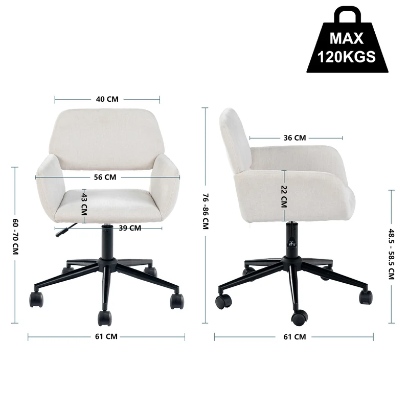 Chaise de bureau scandinave tissu beige pivotante hauteur réglable et 5 roulettes ROSS KD CHENILLE BEIGE BLACK