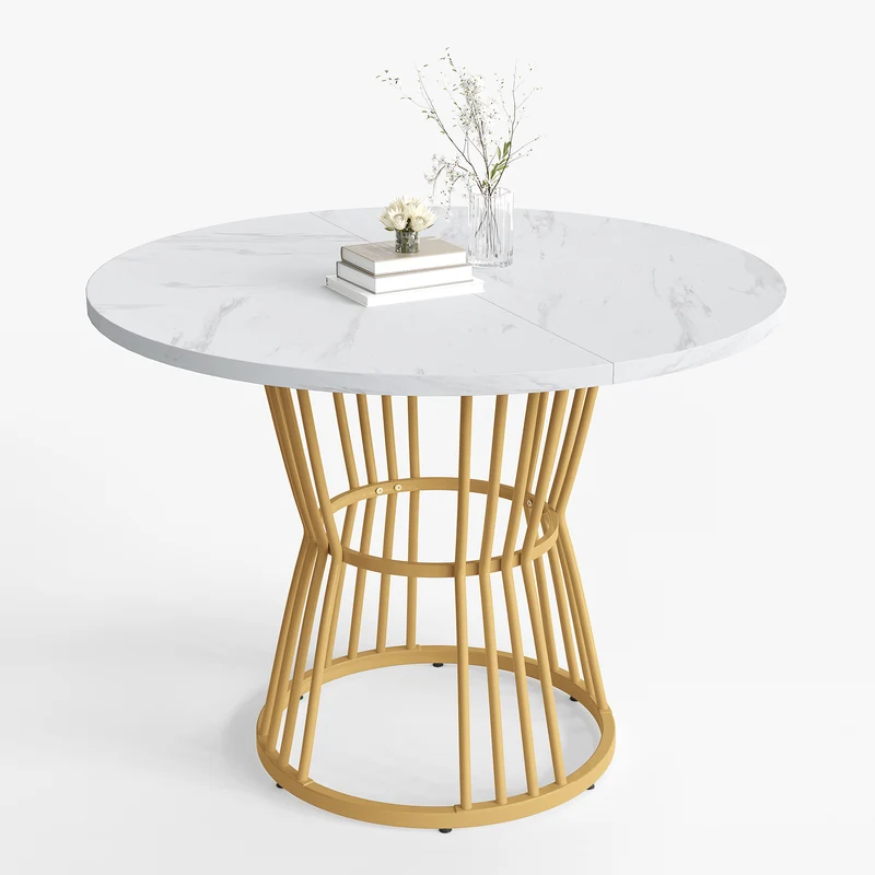 Table de salle à manger ronde effet marbre moderne pieds dorés 100*100cm AIZU
