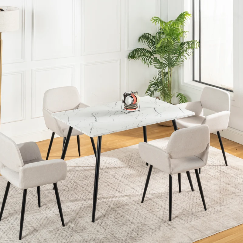 Table de salle à manger rectangulaire effet marbre blanc de style scandinave 120x75cm WHALEN WHITE MARBLE TABLE 120 KD