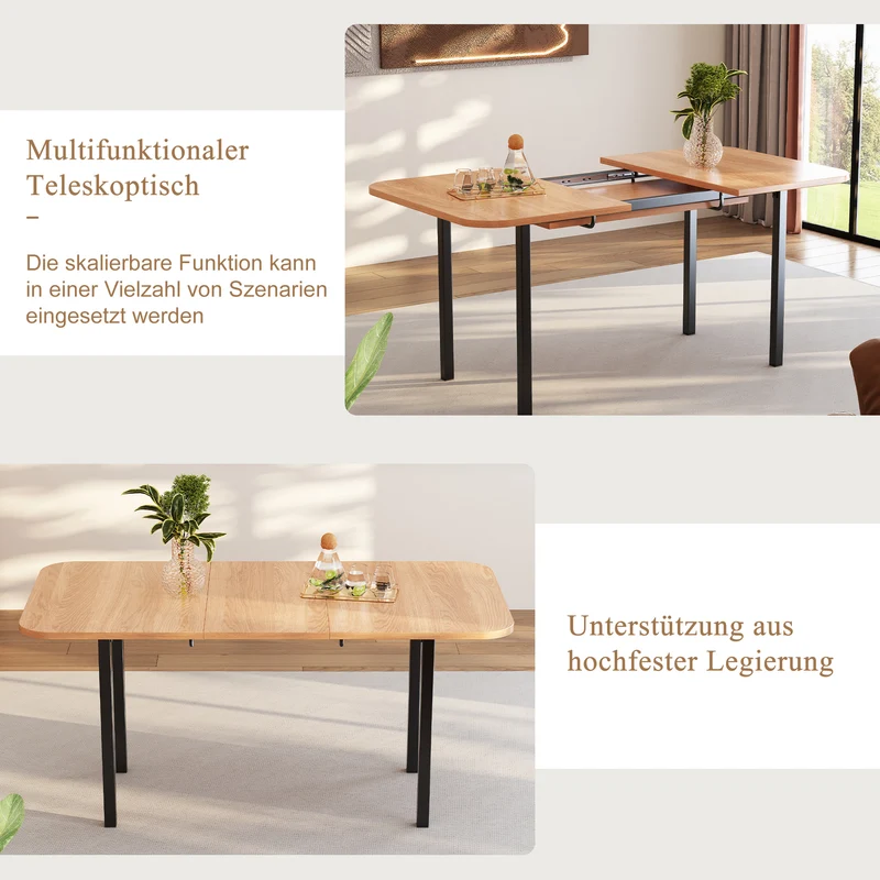 Table de salle à manger extensible effet bois brillante 120-160*80cm VOLKAE