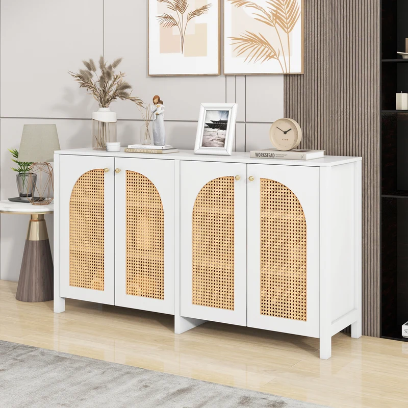 Buffet élégant blanc en rotin 4 portes SCIRQRAIN