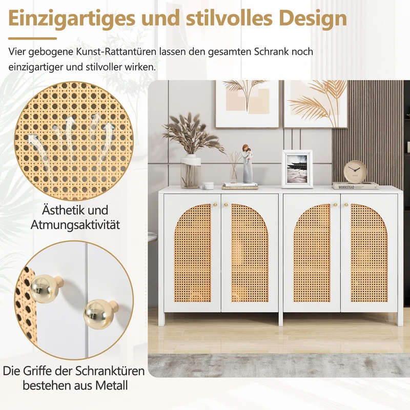 Buffet élégant blanc en rotin 4 portes SCIRQRAIN