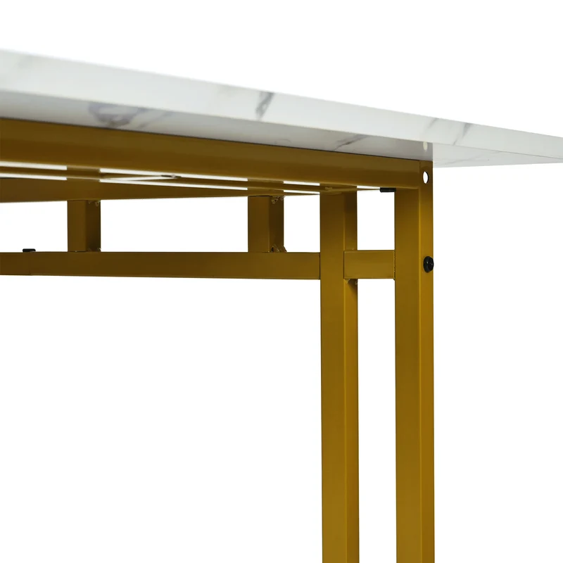 Table à mange rectangulaire moderne effet marbre blanc pieds dorés 120x70cm VANPHAN GOLD
