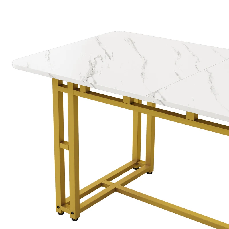 Table à mange rectangulaire moderne effet marbre blanc pieds dorés 120x70cm VANPHAN GOLD