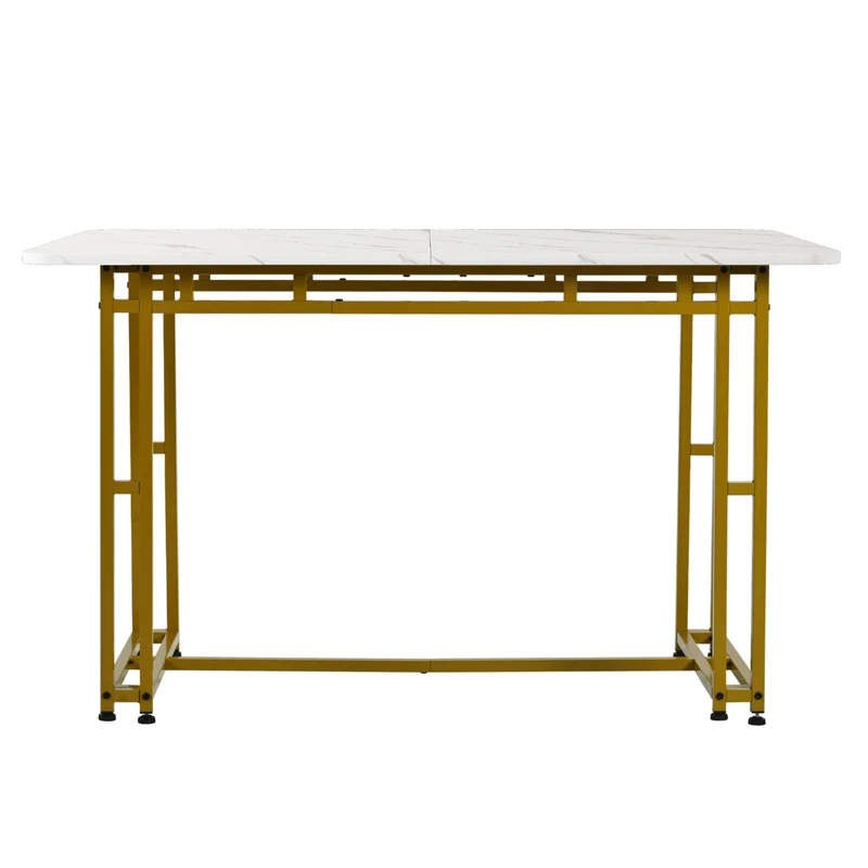 Table à mange rectangulaire moderne effet marbre blanc pieds dorés 120x70cm VANPHAN GOLD