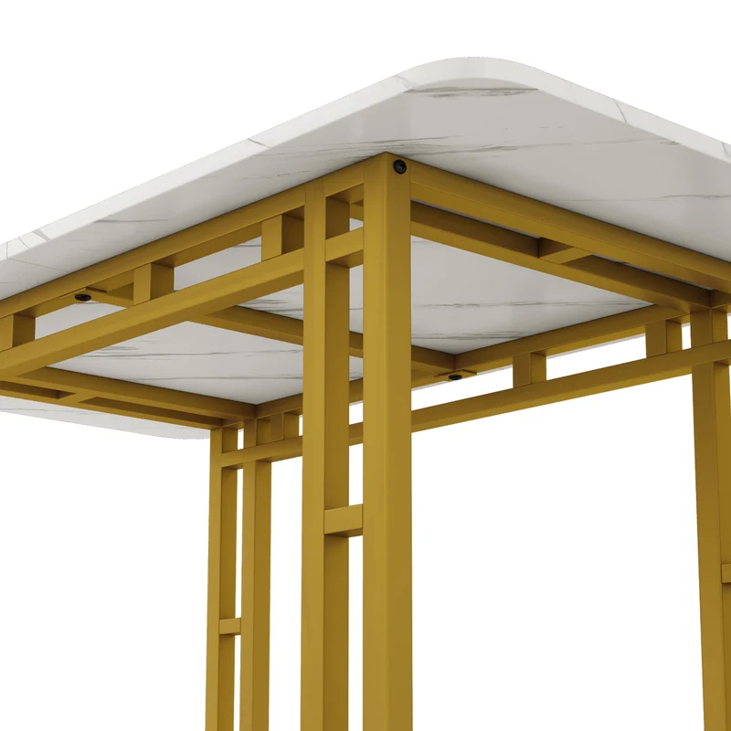 Table à mange rectangulaire moderne effet marbre blanc pieds dorés 120x70cm VANPHAN GOLD