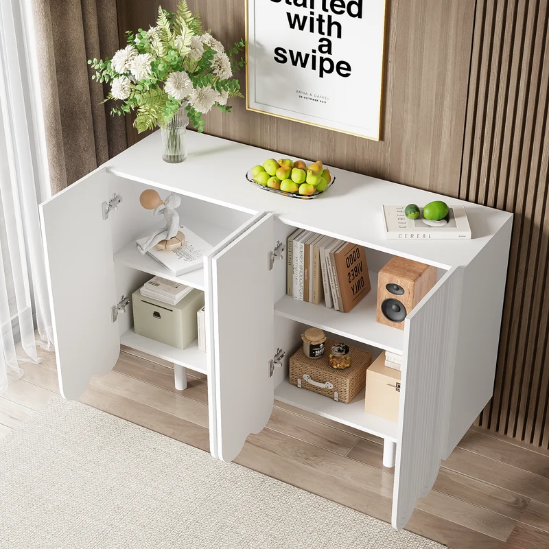 Buffet blanc 4 portes avec motif et rangement 120*37.5*80.8 cm EVRENS WHITE