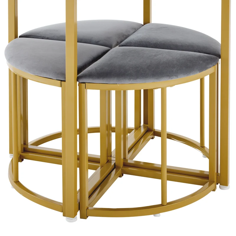 Ensemble table de salle à manger avec 4 chaises effet marbre blanc et structure doré ATEIX GREY