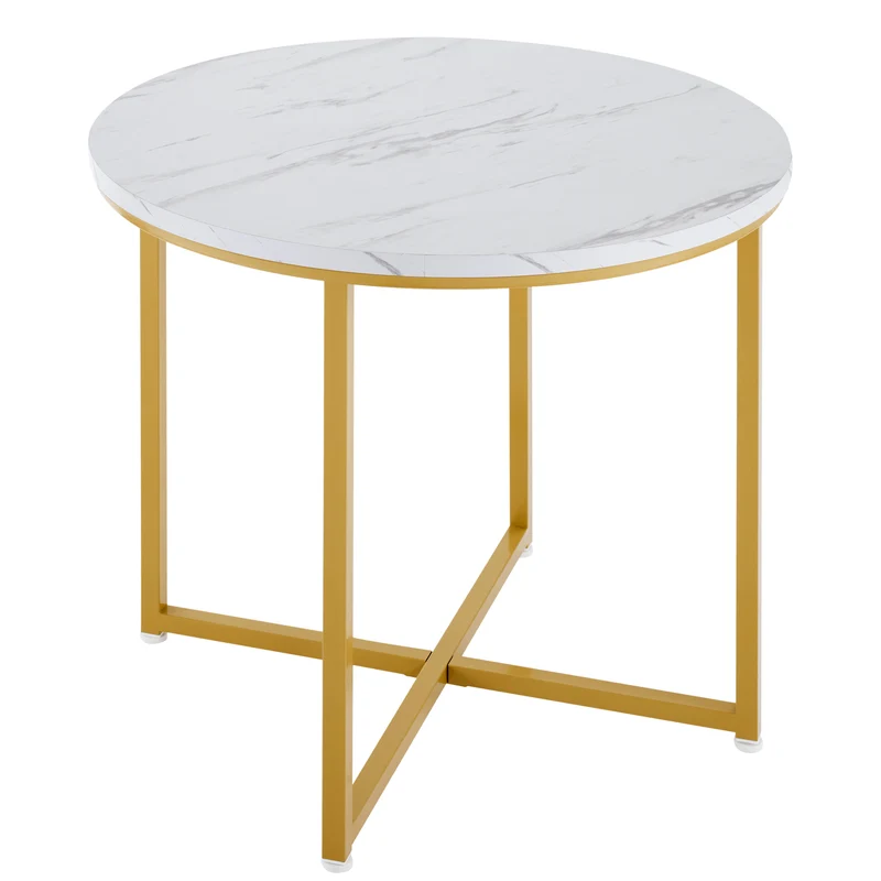 Ensemble table de salle à manger avec 4 chaises effet marbre blanc et structure doré ATEIX GREY