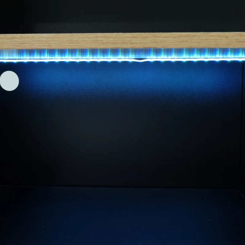 Table de bar extensible rotative moderne noir avec rangement et bande lumineuse LED THRUTELS BLACK
