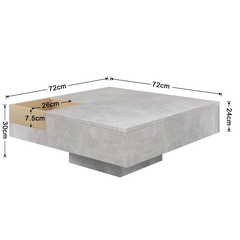 Table basse carré moderne effet béton gris et une boit de rangement bois nature 72*72*30 CROKS